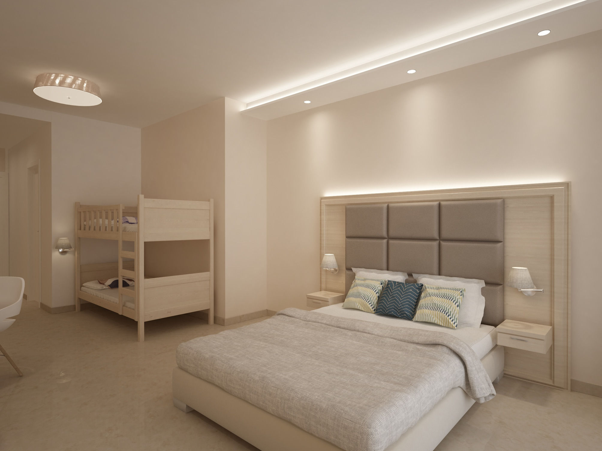 Family Room with Bunk Beds with Garden view